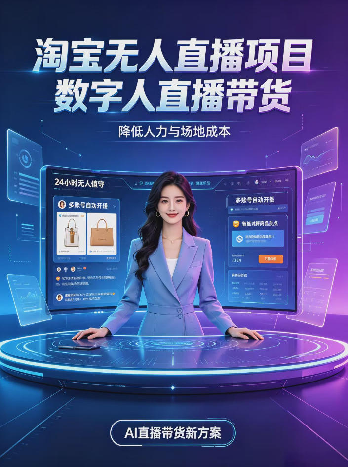 淘宝AI无人直播带货，24小时自动开播低门槛副业，无需真人长时间出镜，持续引流出单【揭秘】-资源后花园