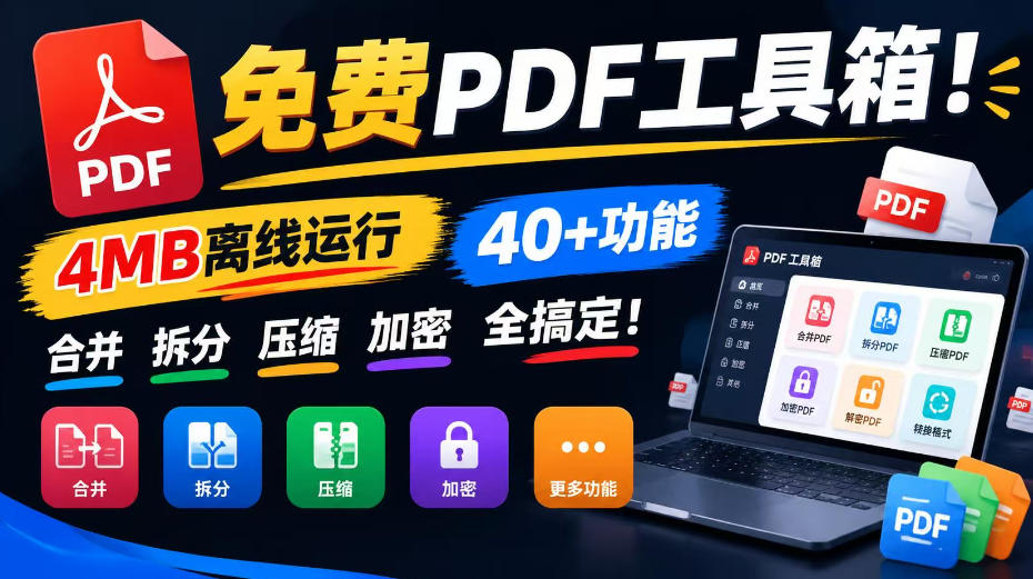 免费PDF工具箱！4MB离线运行，40+功能，合并拆分压缩加密全搞定！-资源后花园