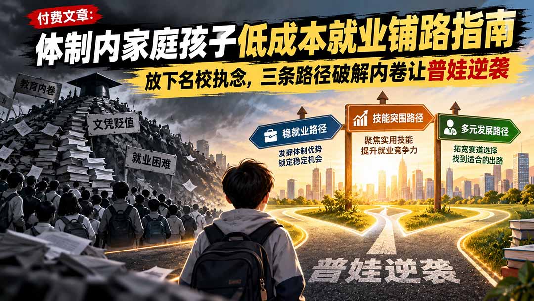 付费文章：体制内家庭孩子低成本就业铺路指南，放下名校执念，三条路径破解内卷让普娃逆袭-资源后花园