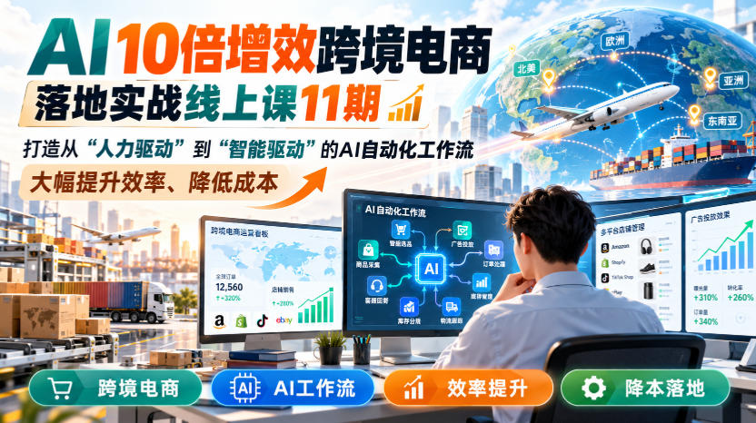 AI 10倍增效跨境电商落地实战线上课11期，打造从人力驱动到智能驱动的AI自动化工作流，大幅提升效率、降低成本-资源后花园