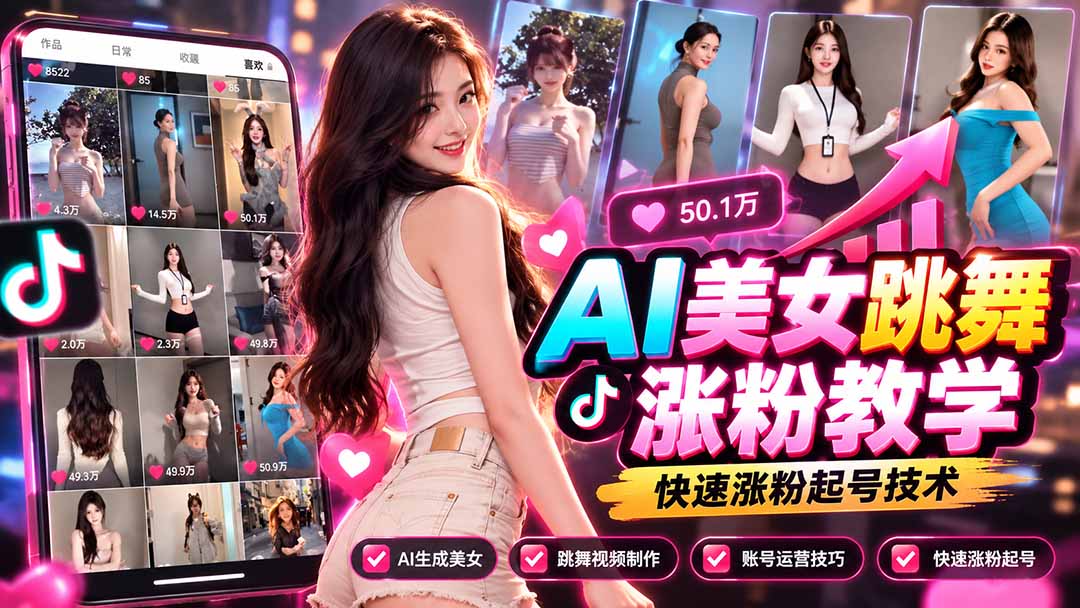 AI美女跳舞涨粉教学，AI生成美女，跳舞视频制作，账号运营与快速起号涨粉-资源后花园