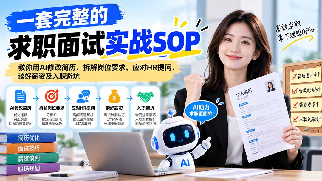 一套完整的求职面试实战SOP：教你用AI修改简历、拆解岗位要求、应对HR提问、谈好薪资及入职避坑-资源后花园