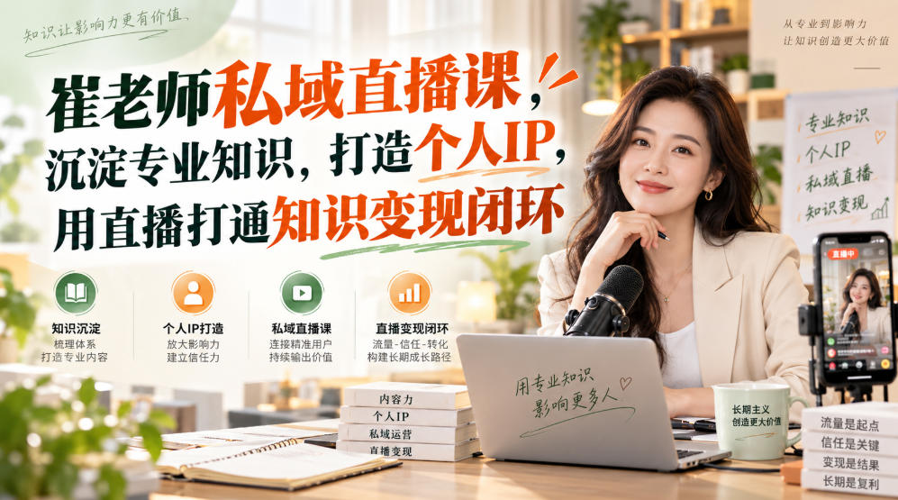 崔老师私域直播课，沉淀专业知识，打造个人IP，用直播打通知识变现闭环-资源后花园