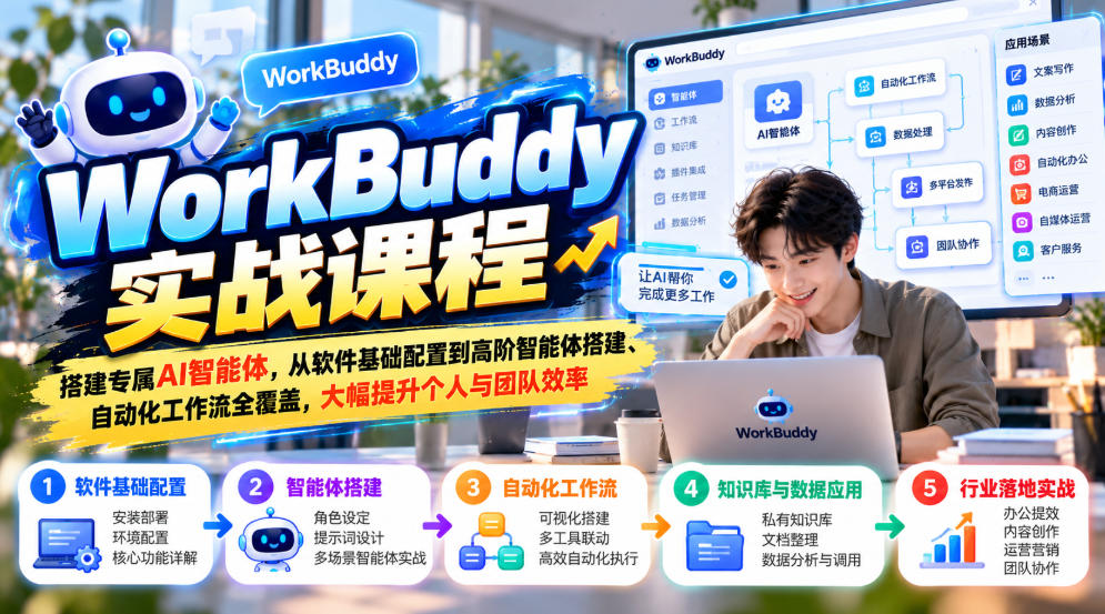 WorkBuddy实战课程，搭建专属AI智能体，从软件基础配置到高阶智能体搭建、自动化工作流全覆盖，大幅提升个人与团队效率-资源后花园