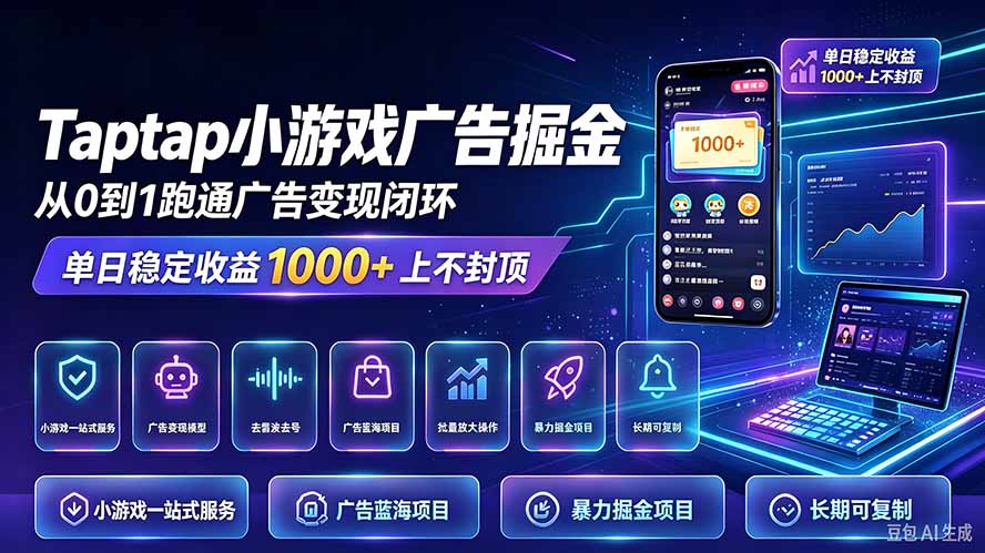 TapTap小游戏广告掘金日赚收益1000+上不封顶-资源后花园