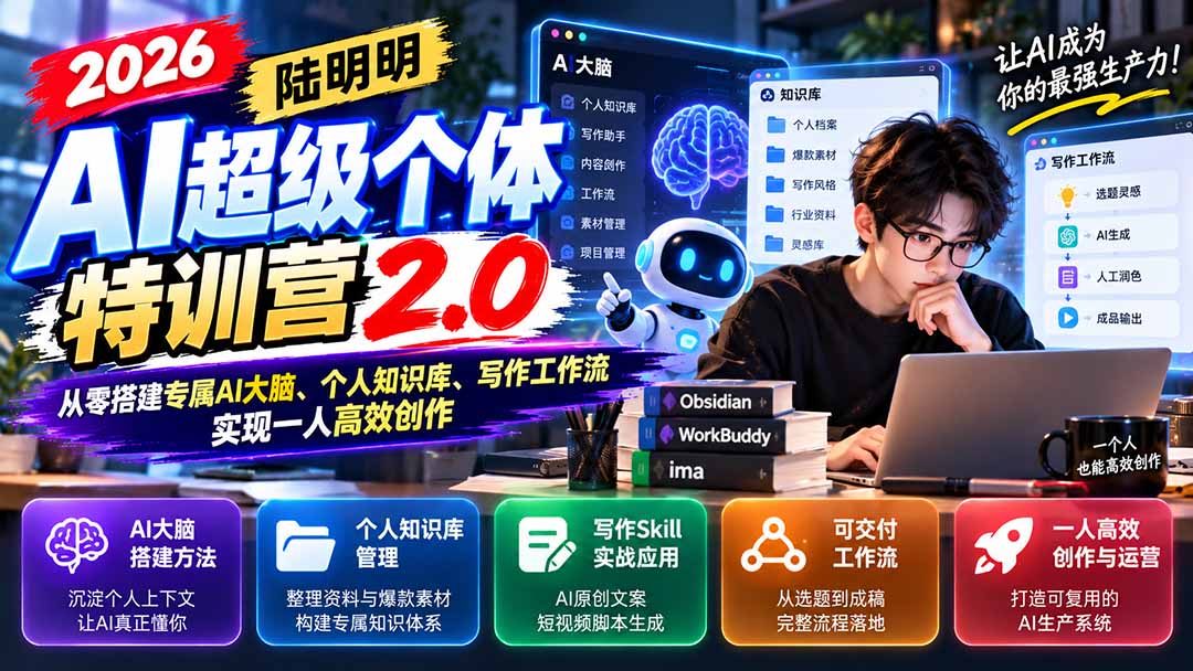 2026AI超级个体特训营2.0：从零搭建专属AI大脑、个人知识库、写作工作流，实现一人高效创作-资源后花园